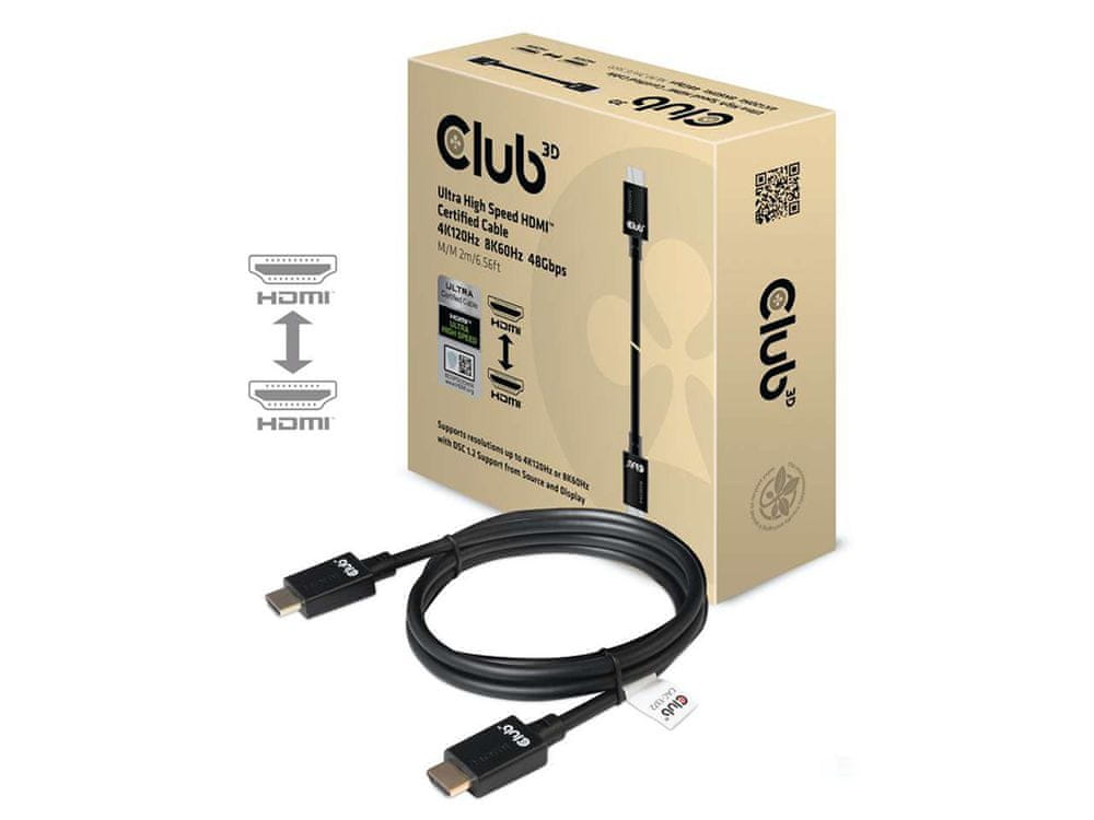 Club 3D Kábel HDMI 2.1 Ultra High Speed HDMI™ 4K120Hz, 8K60Hz CAC-1372, 2m